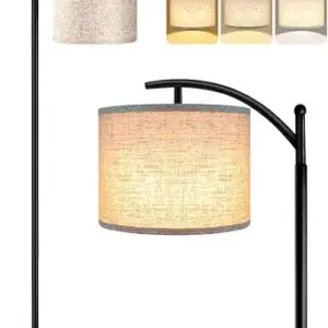 ROTTOGOON Floor Lamp for Living Room with 3 Color Temperatures LED Bulb, Standing Lamp Tall Industrial Floor Lamp Reading for Bedroom, Office (9W LED Bulb, Beige Lampshade Included) -Black