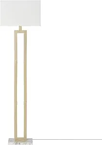 GLOBE Electric 12273 D'Alessio 58" Floor Lamp, Gold, White Linen Shade, Faux Marble Base, On/Off Socket Rotary Switch, Title 20 LED Bulb Included