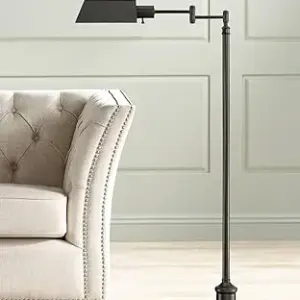 Regency Hill Jenson Traditional Farmhouse Adjustable Pharmacy Floor Lamp Standing Base Swing Arm 54" Tall Dark Bronze Metal Bright Downward Light for Living Room Reading House Bedroom