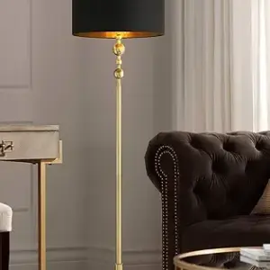 360 Lighting Harlowe Modern Glam Luxury 63" Tall Standing Floor Lamp Skinny Pole Metal Gold Finish Living Room Bedroom House Reading Office Home Decor Entryway Dining Indoor Family Black Drum Shade