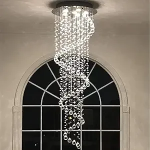Modern Contemporary Swirl Chandelier Lighting for Foyer Dining Room Kitchen Chandelier Fixture Ceiling Light Rain Drop with All Crystal Balls D20'' X H61'' of CRYSTOP
