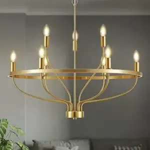 30" Modern Gold Chandelier Light Fixture Vintage 9-Lights Mid Century Modern Candle Style Chandeliers Rustic Industrial Golden Chandelier for Dining Room, Kitchen Island, Living Room, E12